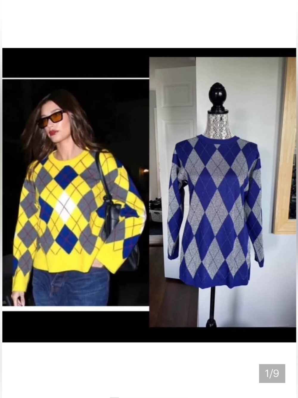 Vintage Argyll Grandpacore Sweater. Metallic Silver Royal Blue. Medium.